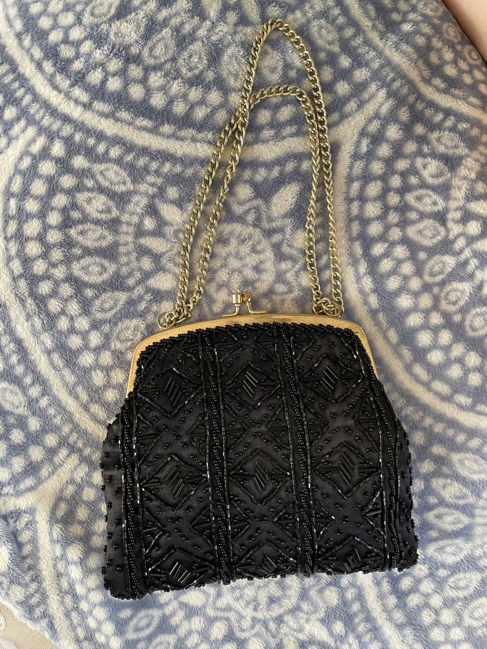 Vintage Black Elegant Black Beaded Chain Shoulder Bag